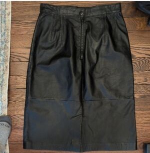 Classic Black 100% Leather Pencil Skirt